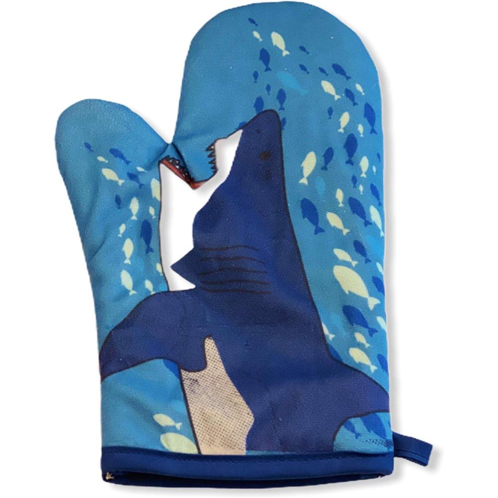 imageShark Puppet Hand Oven Mitt Ocean Fish Graphic Novelty Kitchen Accessories Funny Graphic Kitchenwear Shark Cool Food Novelty Cookware Blue Oven MittOven Mitt
