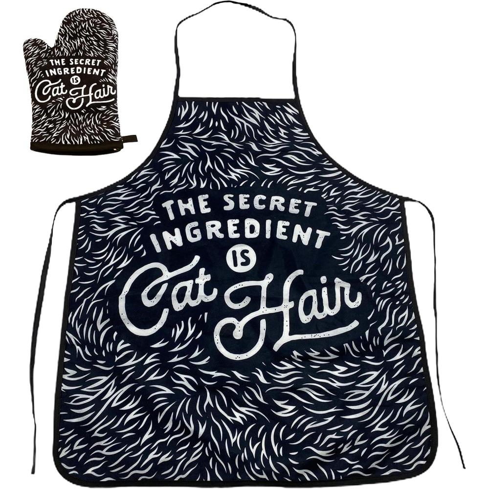 imageThe Secret Ingredient is Cat Hair Funny Pet Kitten Animal Lover Graphic Kitchen Accessories Funny Graphic Kitchenwear Cool Cat Novelty Cookware Black Oven MittOven Mitt  Apron