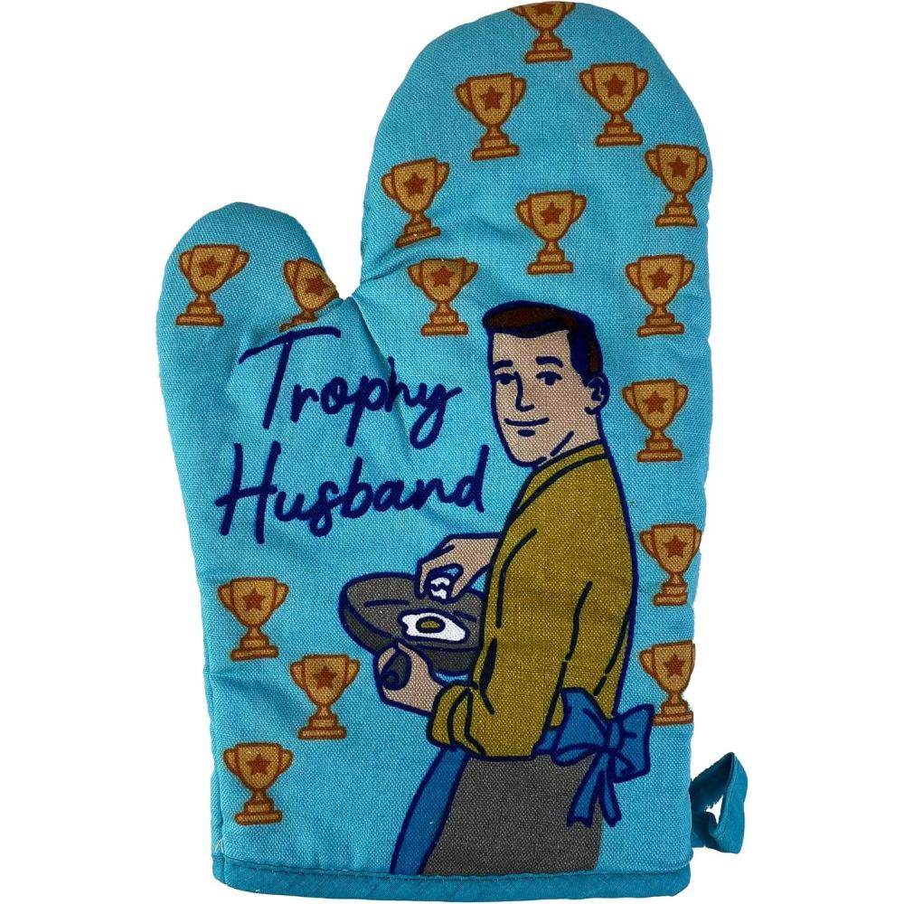 imageTrophy Husband Oven Mitt Funny Wedding Gift Fiance Cooking Kitchen Glove Funny Graphic Kitchenwear Cool Proposal Novelty Cookware Blue Oven MittOven Mitt