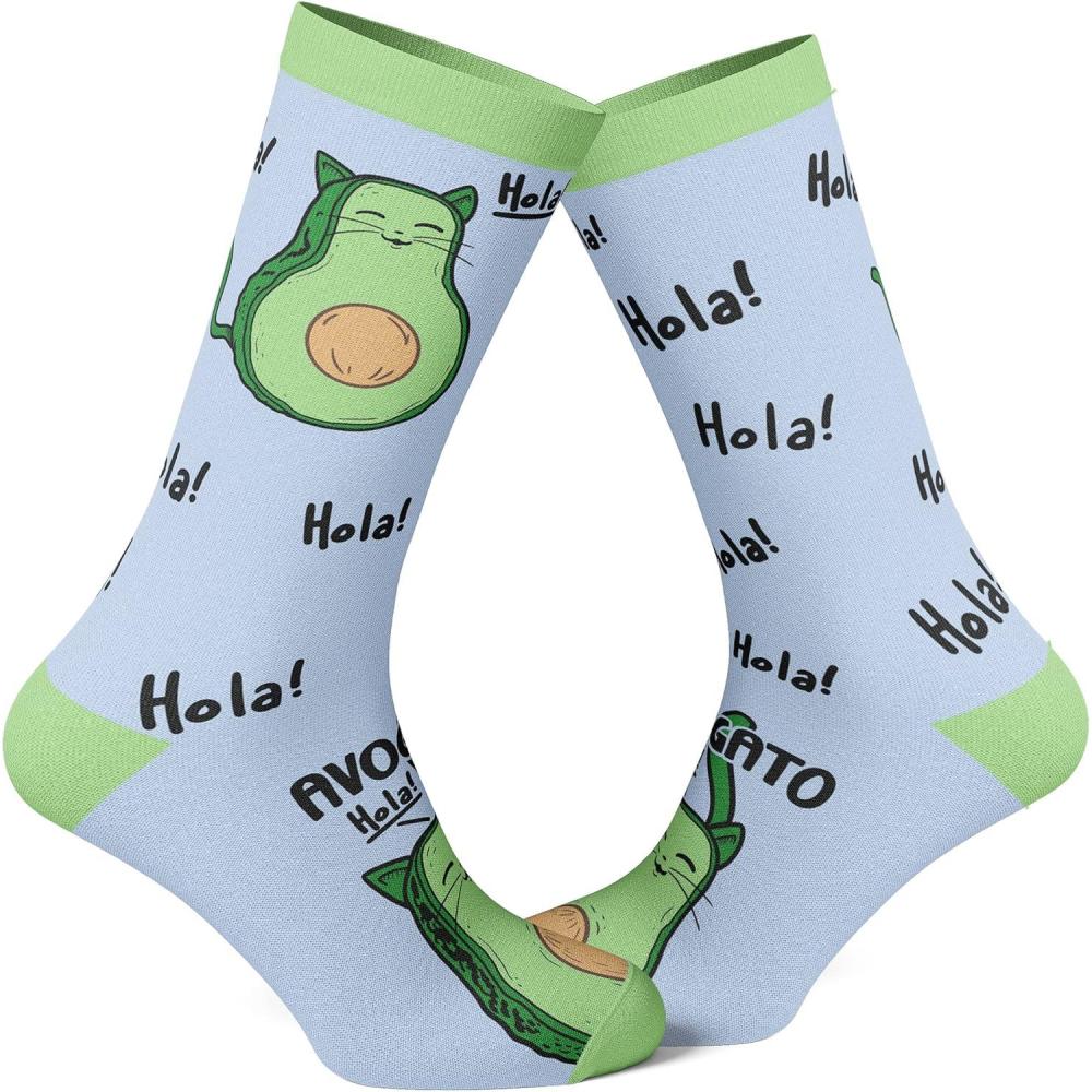 imageWomens Avogato Sock Cat Face Cute Novelty Hilarious Crazy Saying FootwearBlue