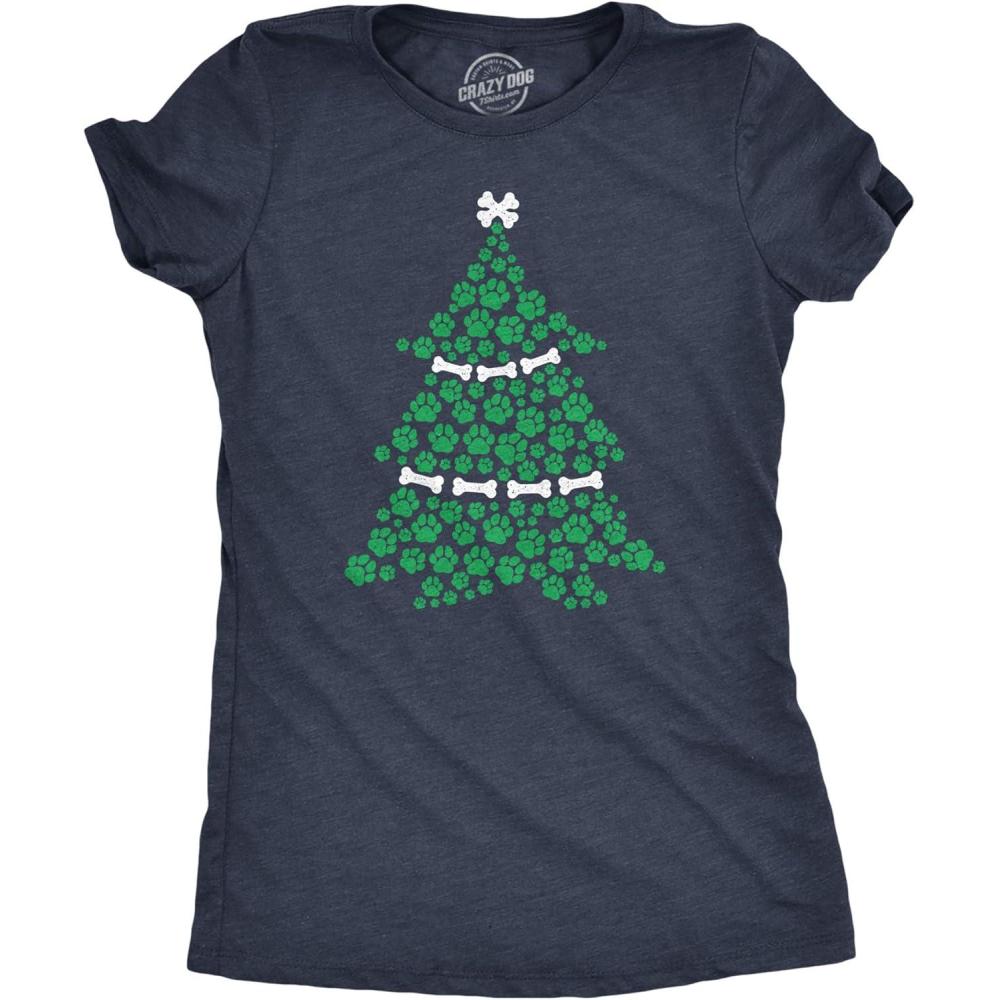 imageWomens Dog Paw Christmas Tree T Shirt Cute Xmas Gift Holiday Puppy Lover TeeHeather Navy