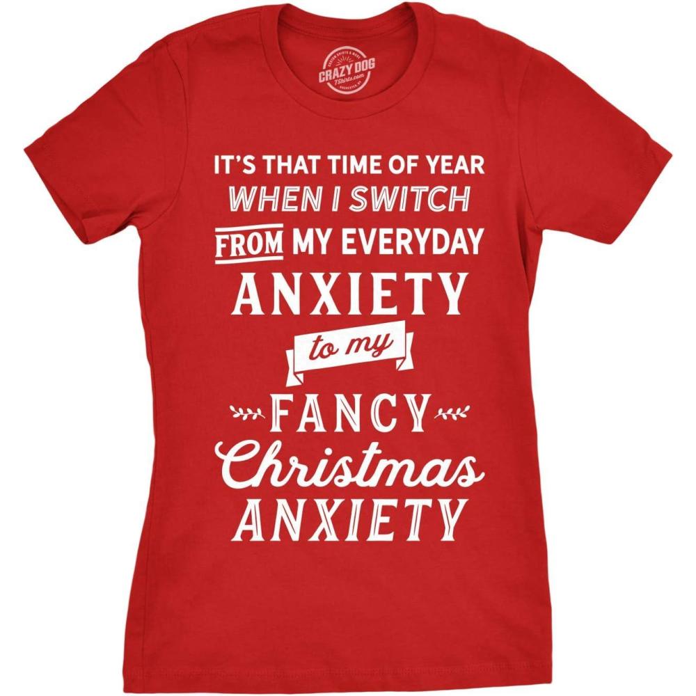 imageWomens Fancy Christmas Anxiety T Shirt Funny Holiday Season Tee for LadiesRed