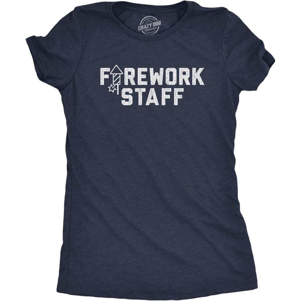 imageWomens Firework Staff T Shirt Funny 4th of July Independence Day Graphic TeeHeather Navy