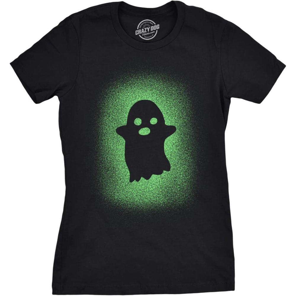 imageWomens Glowing Ghost T Shirt Glow in The Dark Cool Halloween Party TeeBlack