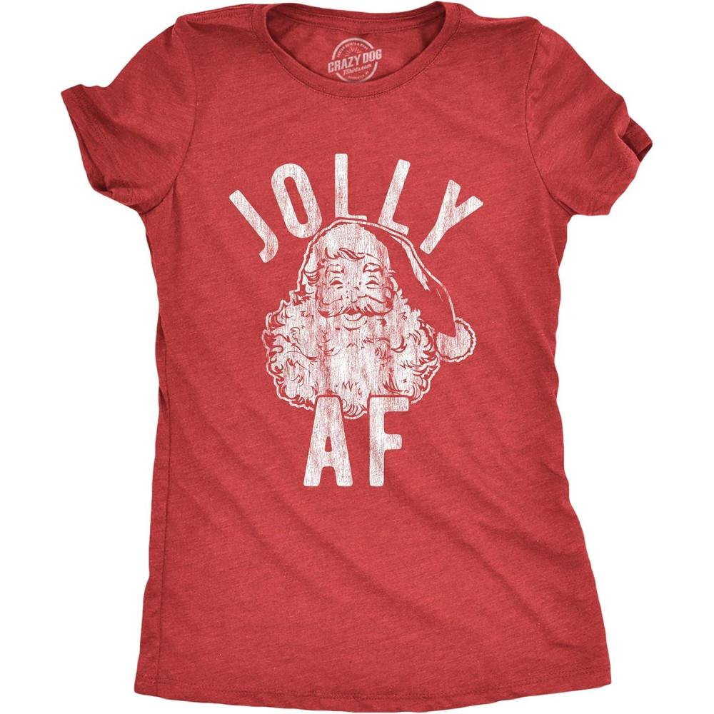 imageWomens Jolly AF T Shirt Funny Santa Claus Christmas Party Sarcastic Graphic Novelty TeeHeather Red