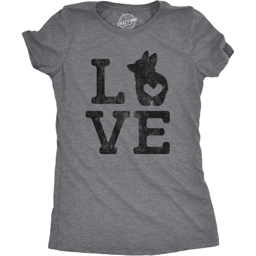 imageWomens Love Corgi T Shirt Funny Pet Puppy Dog Mom Animal Lover Graphic TeeDark Heather Grey