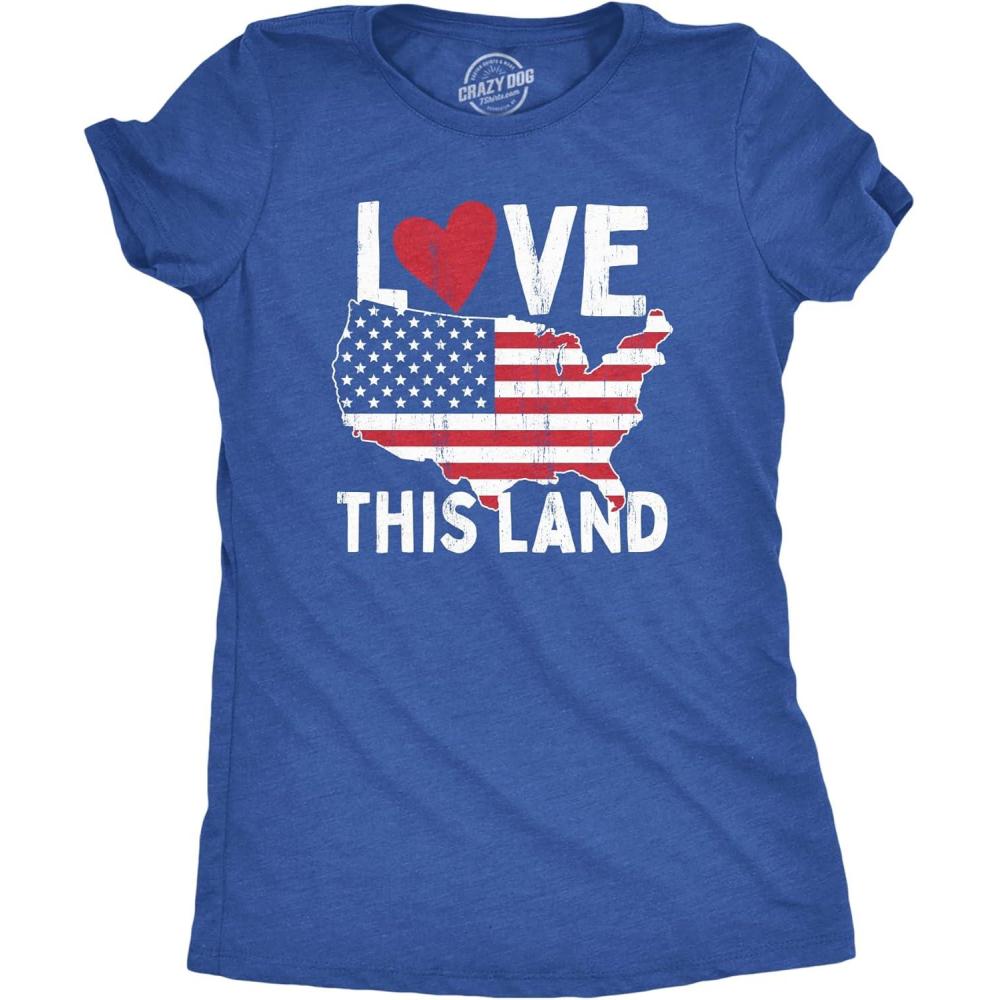 imageWomens Love This Land T Shirt Awesome Fourth of July Party Patriotic United States Flag Graphic Tee for LadiesHeather Royal