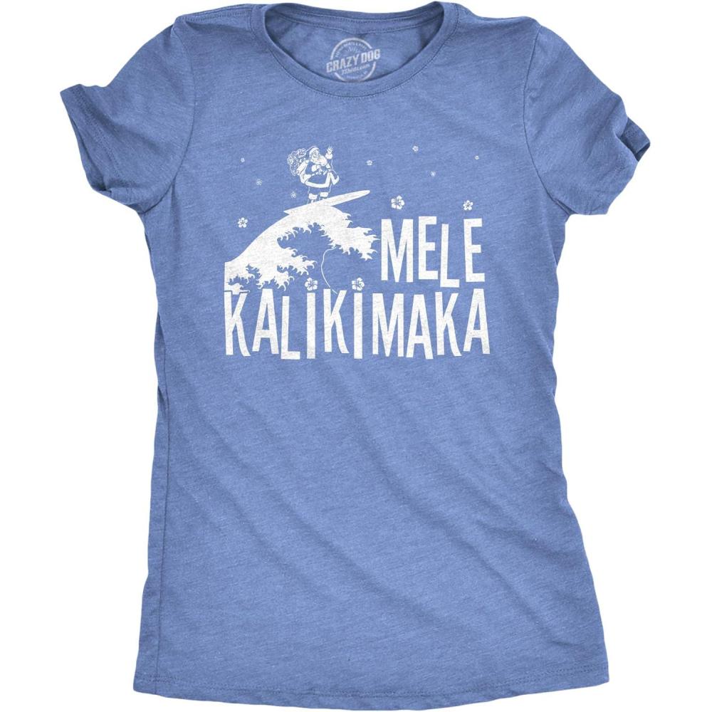 imageWomens Mele Kalikimaka T Shirt Funny Surfing Hawaiian Christmas Santa TeeHeather Light Blue