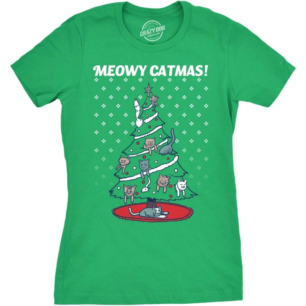 imageWomens Meowy Christmas Cat Shirt Tree Ugly Merry Crazy Funny Gift SweaterGreen