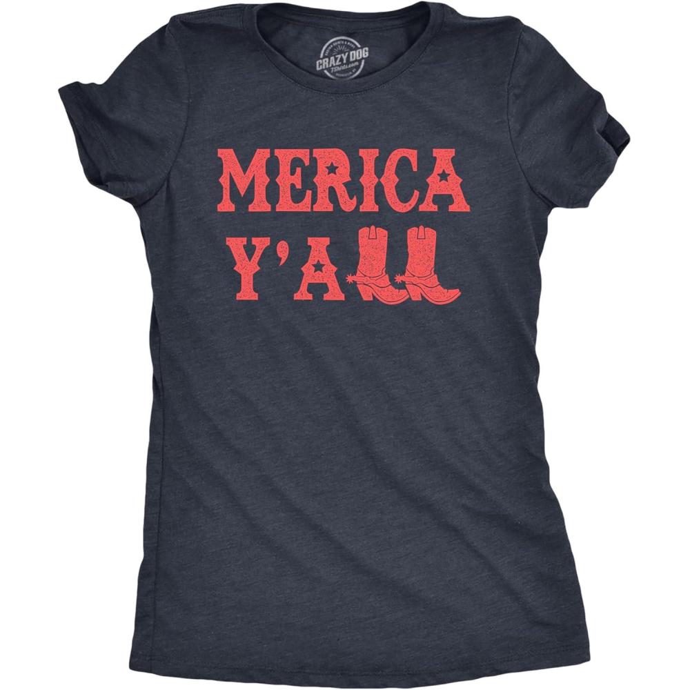 imageWomens Merica Yall T Shirt Funny Cool Fourth of July Party Patriotic Cowboy Tee for LadiesHeather Navy