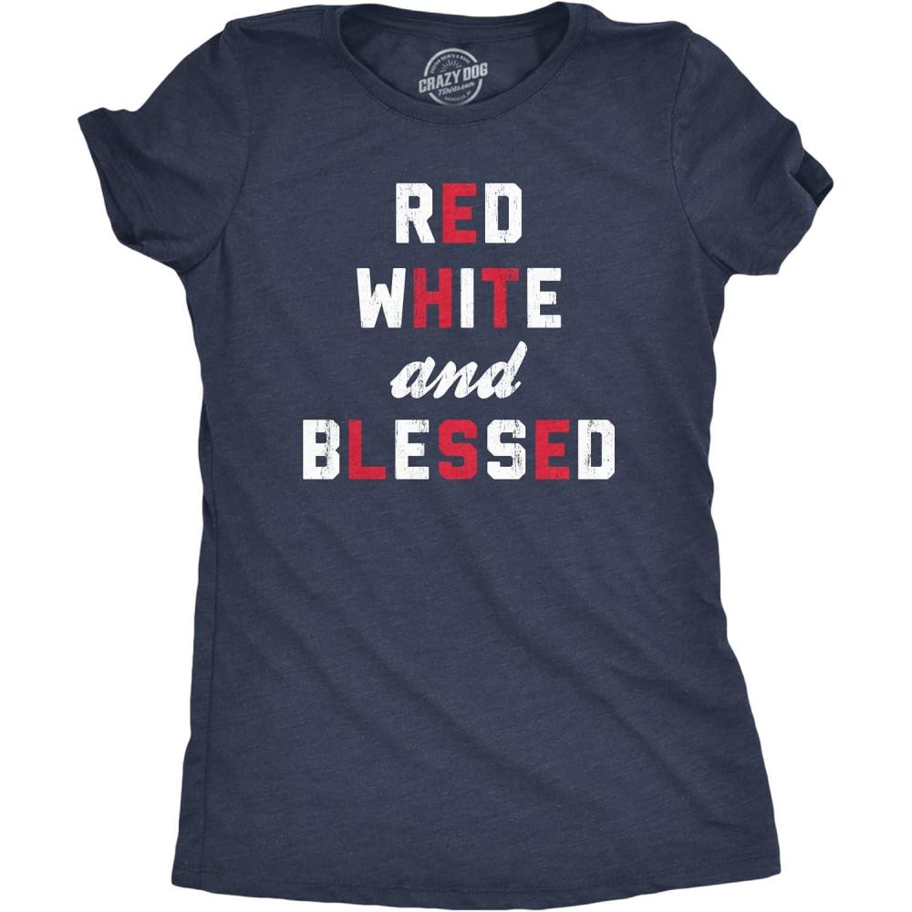 imageWomens Red White and Blessed T Shirt Funny Fourth of July Party Text Tee for LadiesHeather Navy