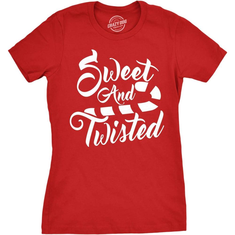 imageWomens Sweet and Twisted T Shirt Cute Funny Candycane Christmas Tee for LadiesRed