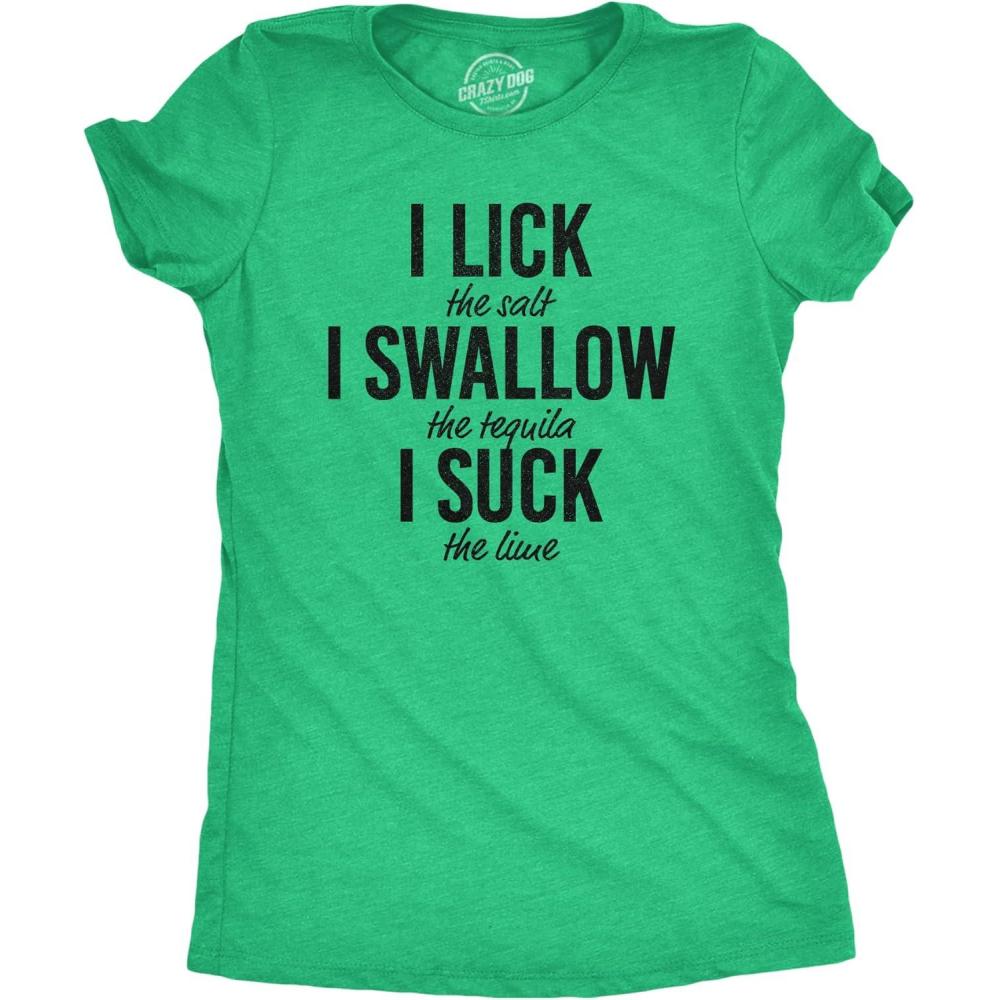 imageWomens Tacos Shirts Funny Mexican Tees with Tacos and Cervezas Cool Vintage Graphic Tees with Cute SayingsHeather Green Lick Swallow