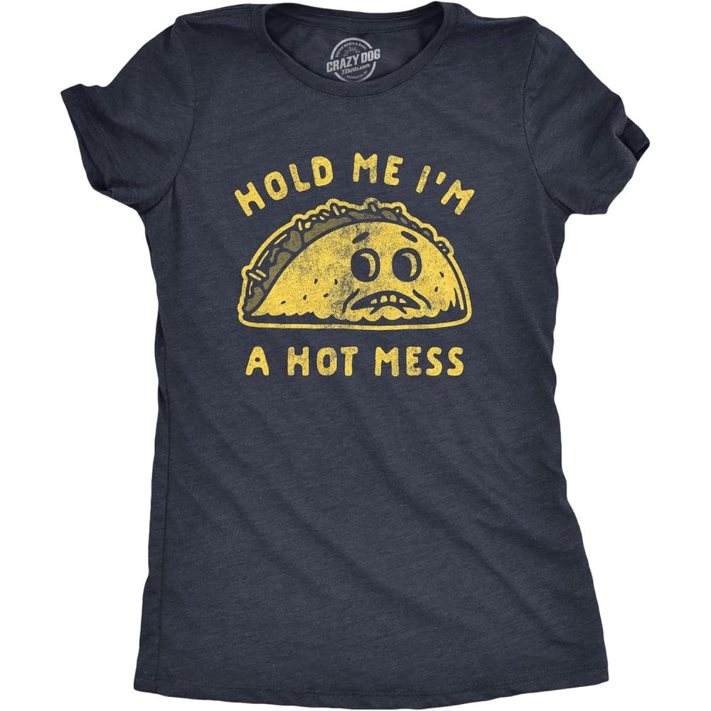 imageWomens Tacos Shirts Funny Mexican Tees with Tacos and Cervezas Cool Vintage Graphic Tees with Cute SayingsHeather Navy Hot Mess
