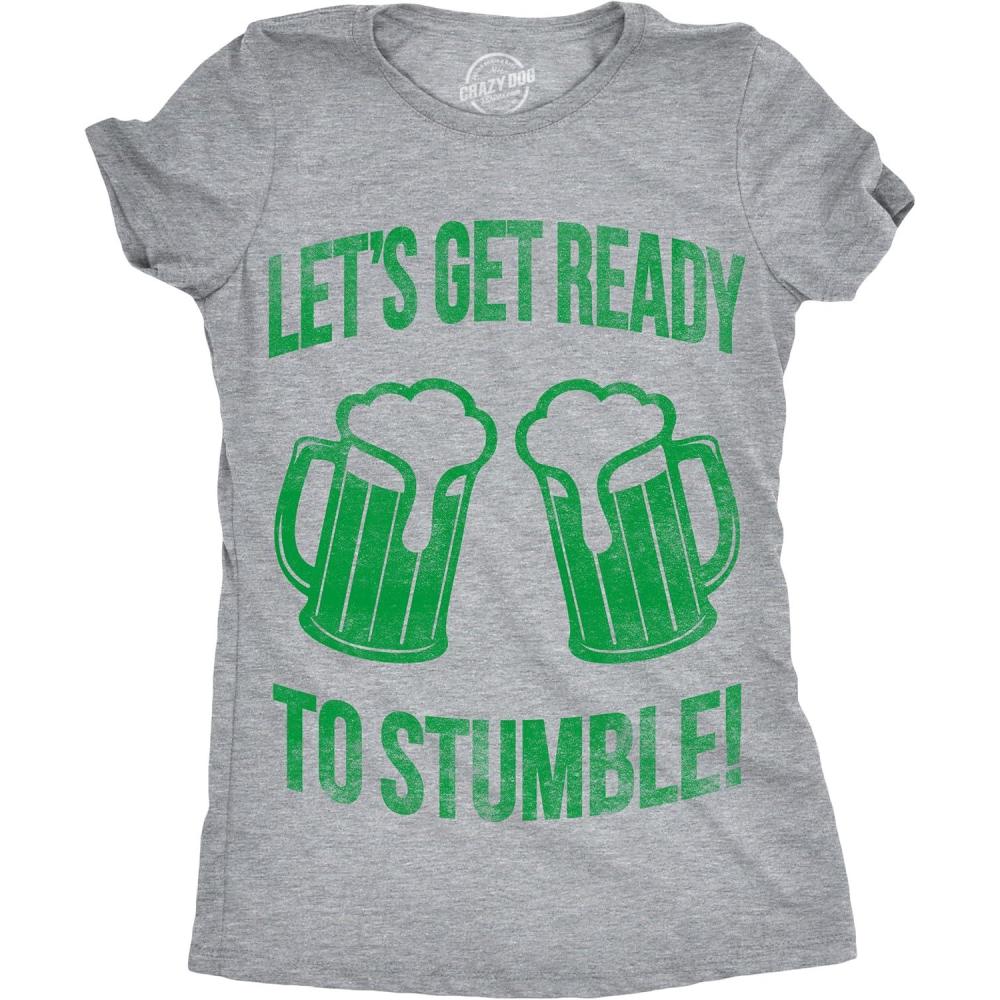 imageWomens Tacos Shirts Funny Mexican Tees with Tacos and Cervezas Cool Vintage Graphic Tees with Cute SayingsLight Heather Grey Ready to Stumble