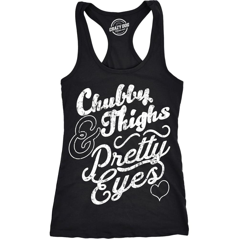 imageWomens Tank Chubby Thighs and Pretty Eyes Gym Shirt Funny Workout Racerback TopBlack