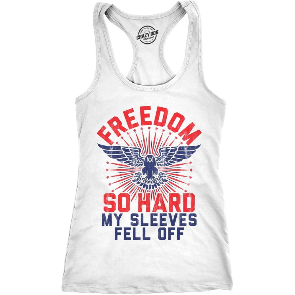 imageWomens Tank Freedom so Hard My Sleeves Fell Off Tanktop Funny USA 4th of July ShirtWhite
