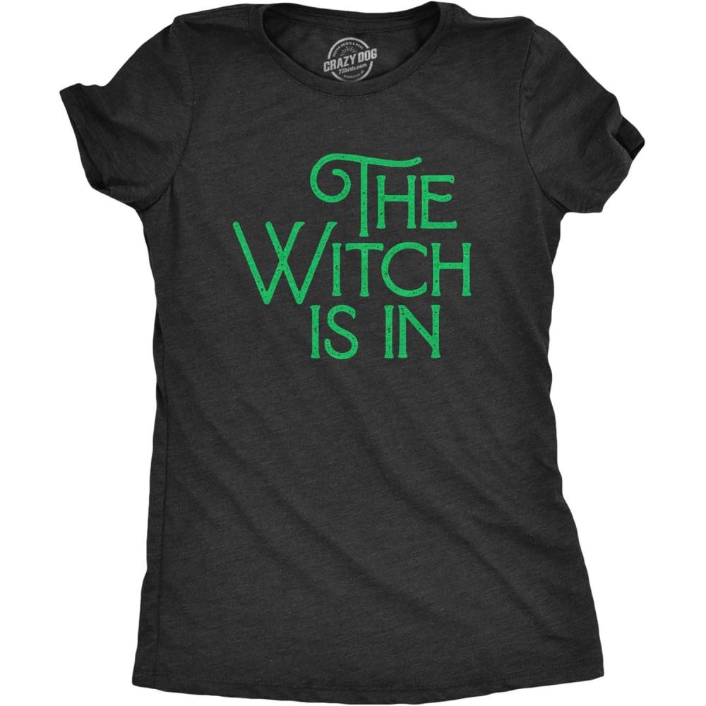 imageWomens The Witch is in T Shirt Funny Halloween Party Graphic Novelty TeeHeather Black
