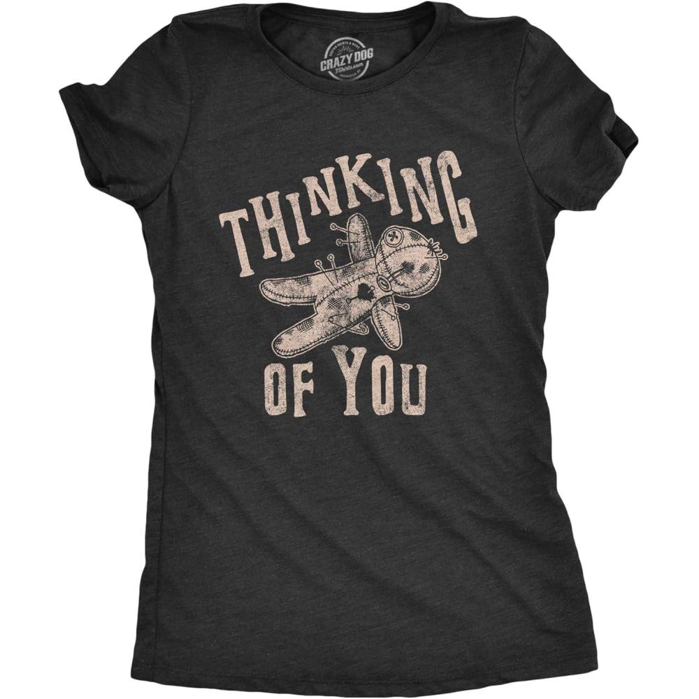 imageWomens Thinking of You T Shirt Funny Voodoo Doll Graphic Novelty TeeHeather Black