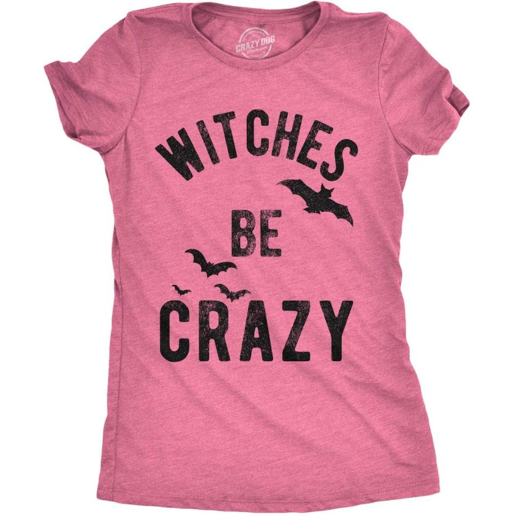 imageWomens Witches Be Crazy T Shirt Funny Party Tee for LadiesHeather Pink