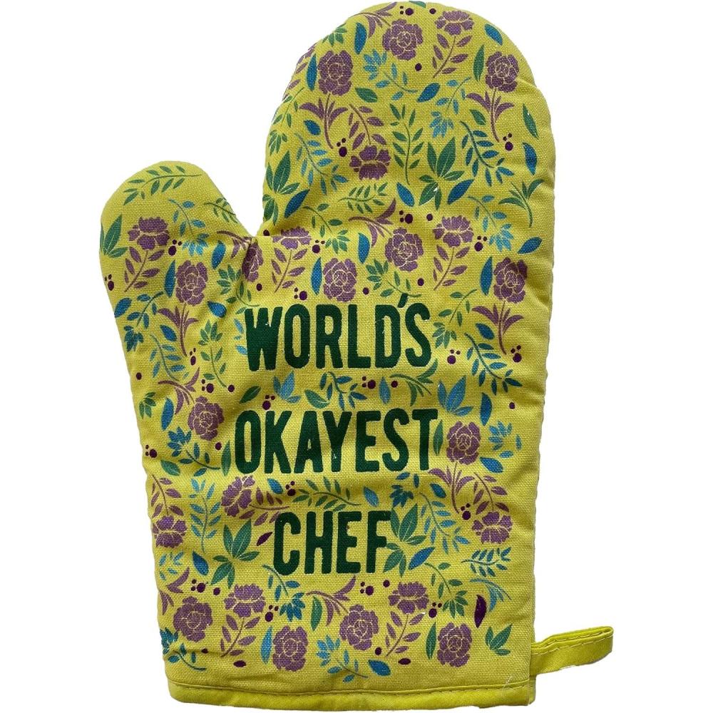 imageWorlds Okayest Chef Oven Mitt Funny Cooking Floral Kitchen Glove Gag Gift Funny Graphic Kitchenwear Cool Sarcastic Novelty Cookware Yellow Oven MittOven Mitt
