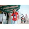 Crazy Dog T-Shirts Womens Peace Sign American Flag Tshirt 4th of July USA Patriotic Party Graphic Tee(Heather Red)