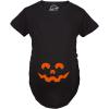 Maternity Cartoon Eyes Pumpkin Face T Shirt Halloween Fall October Pregnancy Tee(Black)