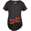 Maternity Twin Pumpkin Faces T Shirt Cute Halloween Jack-O-Lantern Pregnancy Tee(Heather Black)
