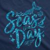 Womens Tank Seas The Day Tanktop Cute Mermaid Summer Tee for Ladies Glitter Print(Navy)