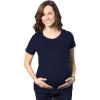 Comfortable Womens Maternity Shirts Blank Pregnancy Shirts Plain Fitted Tees(Navy)