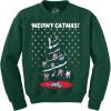 Crazy Dog T-Shirts Meowy Catmas Funny Christmas Cat Shirt Novelty Holiday Sweatshirt Graphic Cool(Forest Green)