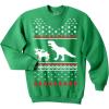 Crazy Dog T-Shirts T-Rex Attacking Moose Christmas Ugly Sweater Funny Holiday Hilarious Adult Humor(Green)