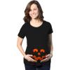 Maternity Cartoon Eyes Pumpkin Face T Shirt Halloween Fall October Pregnancy Tee(Black)
