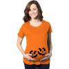 Maternity Twin Pumpkin Faces T Shirt Cute Halloween Jack-O-Lantern Pregnancy Tee(Orange)