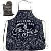The Secret Ingredient is Cat Hair Funny Pet Kitten Animal Lover Graphic Kitchen Accessories Funny Graphic Kitchenwear Cool Cat Novelty Cookware Black Oven Mitt(Oven Mitt + Apron)
