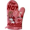 Too Hot to Handle Oven Mitt Funny Cooking Chef Sarcastic Kitchen Glove Funny Graphic Kitchenwear Cool Adult Humor Novelty Cookware Multi Oven Mitt(Oven Mitt)