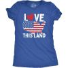 Womens Love This Land T Shirt Awesome Fourth of July Party Patriotic United States Flag Graphic Tee for Ladies(Heather Royal)