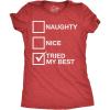 Womens Naughty List Nice List Tried My Best Funny Saying Santa Christmas T Shirt(Heather Red – Tried My Best)