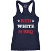 Womens Red White and BBQ Fitness Tank Funny Patriotic Barbecue Text Shirt for Ladies(Navy)