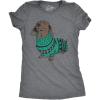 Womens Wiener Dog Ugly Christmas Sweater T Shirt Dachshund Pet Owner Mom Tee(Dark Heather Grey)