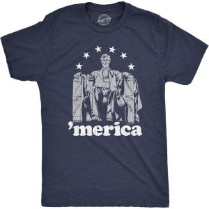 Abe Lincoln ‘Merica T Shirt Funny 4th of July USA Patriotic Graphic Novelty Tee(Heather Navy)