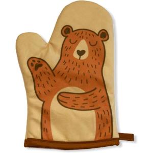 Bear Oven Mitt Funny Puppet Hand Cute Bear Kitchen Graphic Oven Glove Funny Graphic Kitchenwear Cool Animal Novelty Cookware Yellow Oven Mitt(Oven Mitt)