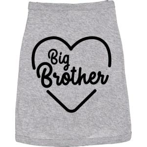 Big Brother Dog Shirt – Heart Print Pet Outfit for Puppy Sibling Announcement Baby Reveal Gift for Dogs – Soft Cotton Tank Top T-Shirt for Family Pets. Grey, M(Medium)