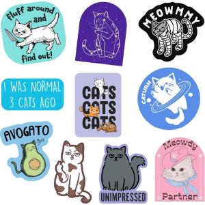 Cat Sticker Extra Large Stickers for Adults Funny Adhesives with Memes Sarcastic Cool Cat Multi 10 Pieces(10 Pieces)