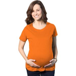 Comfortable Womens Maternity Shirts Blank Pregnancy Shirts Plain Fitted Tees(Orange)