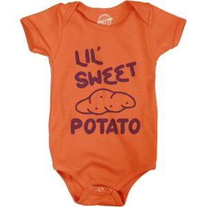 Crazy Dog T-Shirts Baby Bodysuit Lil Sweet Potato Jumper Funny Thanksgiving Dinner Turkey Day Baby Creeper(Orange)