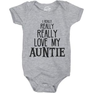 Crazy Dog T-Shirts Baby Really Really Love My Auntie Cute Funny Shirt Infant Creeper Gift Aunt(Light Heather Grey)