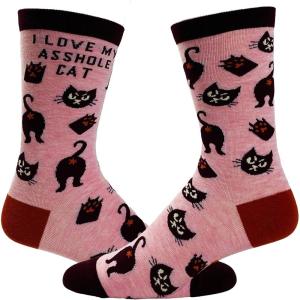 Crazy Dog T-Shirts Cute Cat Socks for Women Fun Socks with Kitties and Sarcastic Humor(A-hole Cat)