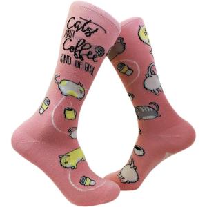 Crazy Dog T-Shirts Cute Cat Socks for Women Fun Socks with Kitties and Sarcastic Humor(Cats Coffee)