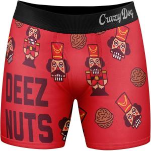 Crazy Dog T-Shirts Deez Nuts Mens Boxers Funny Christmas Nutcracker Hilarious Graphic Underwear(Red)